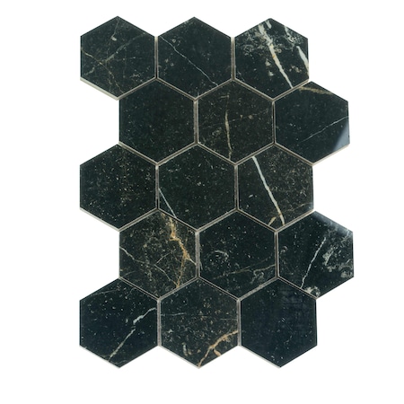 Apollo Tile Splendor 8.9in x 12.8in Polished Black Porcelain Mosaic Hexagon Wall Floor Tile 7.09 sqft/case, 9PK IMP88GLNEHEX
